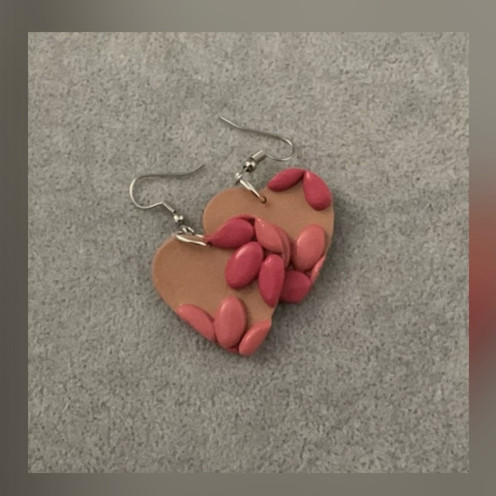 Handmade Heart Earrings with Pink Accents